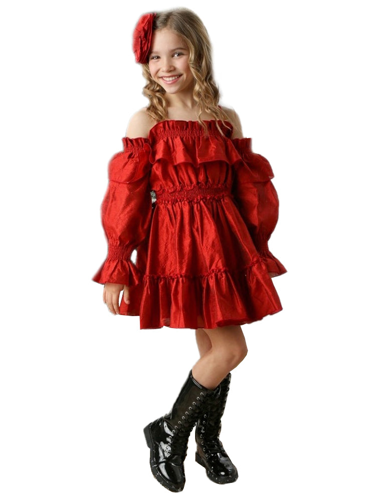 Girls Ruby Red Cold Shoulder Long Sleeve Avery Dress 12M-14