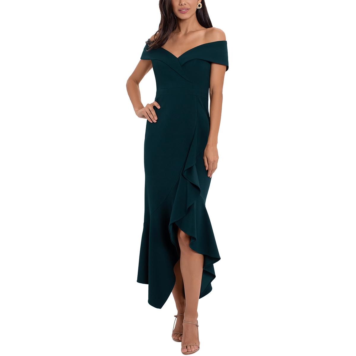 Petites Crepe Off-The-Shoulder Evening Dress