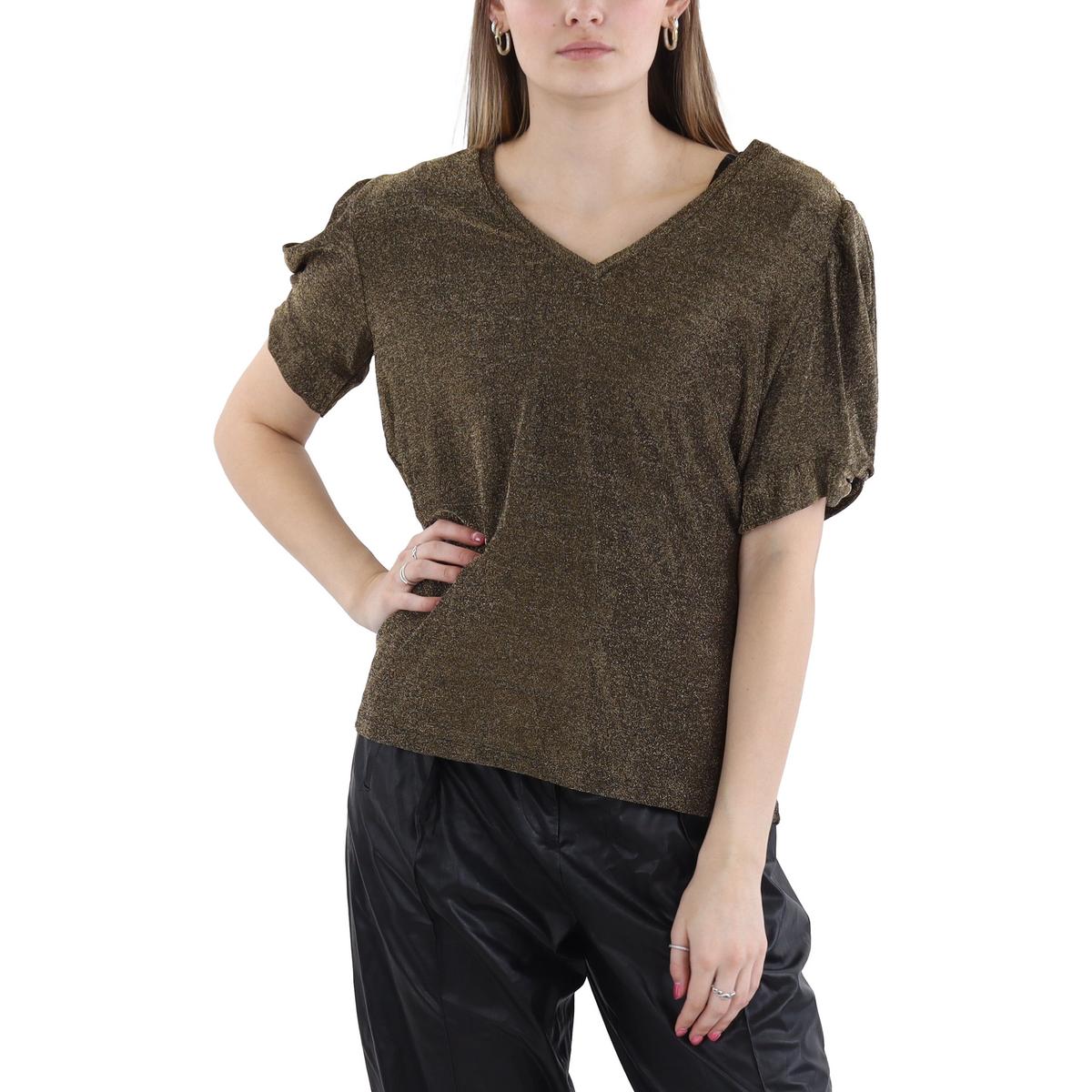 Metallic Puff Sleeves Pullover Top