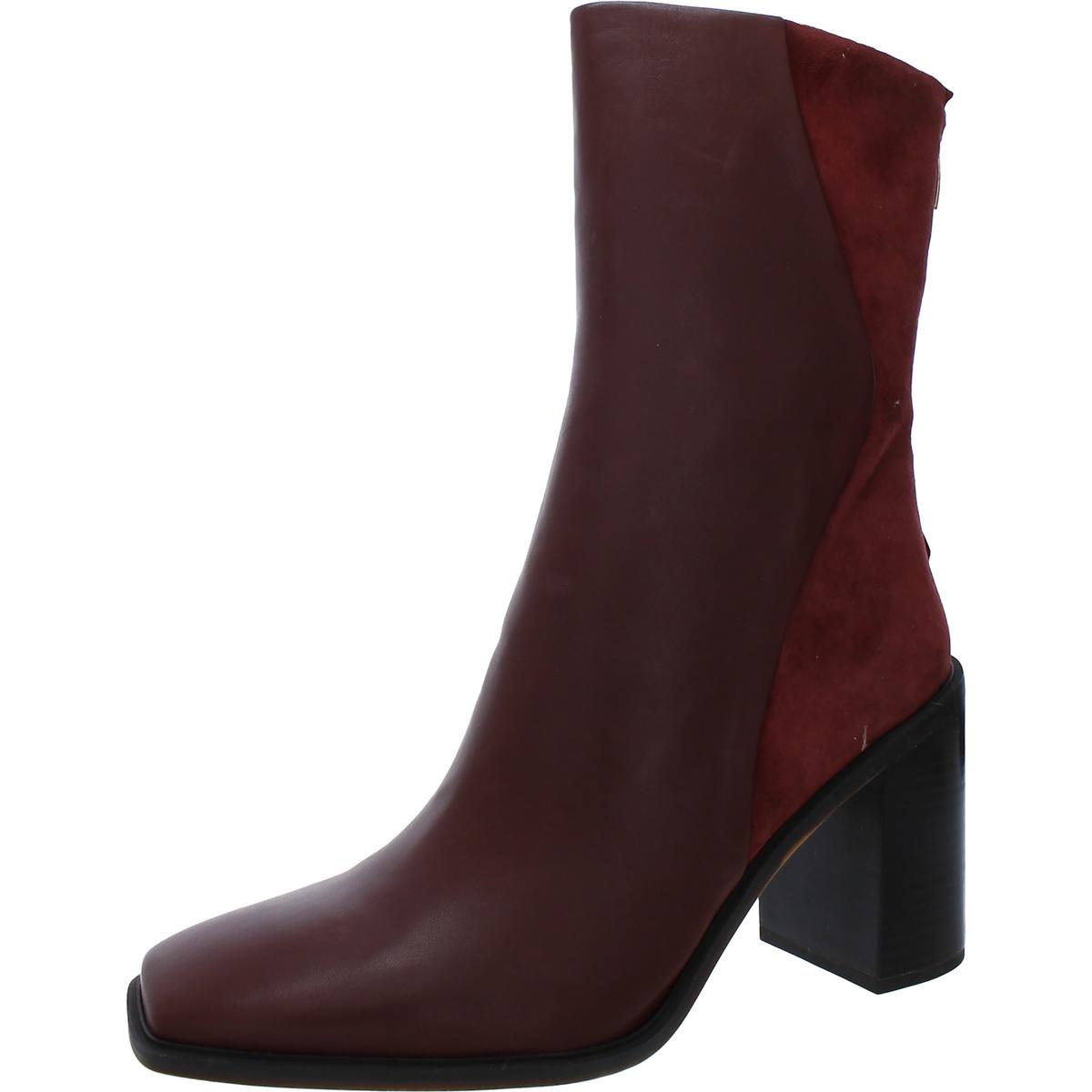 Steviena Zipper Leather Mid-Calf Boots
