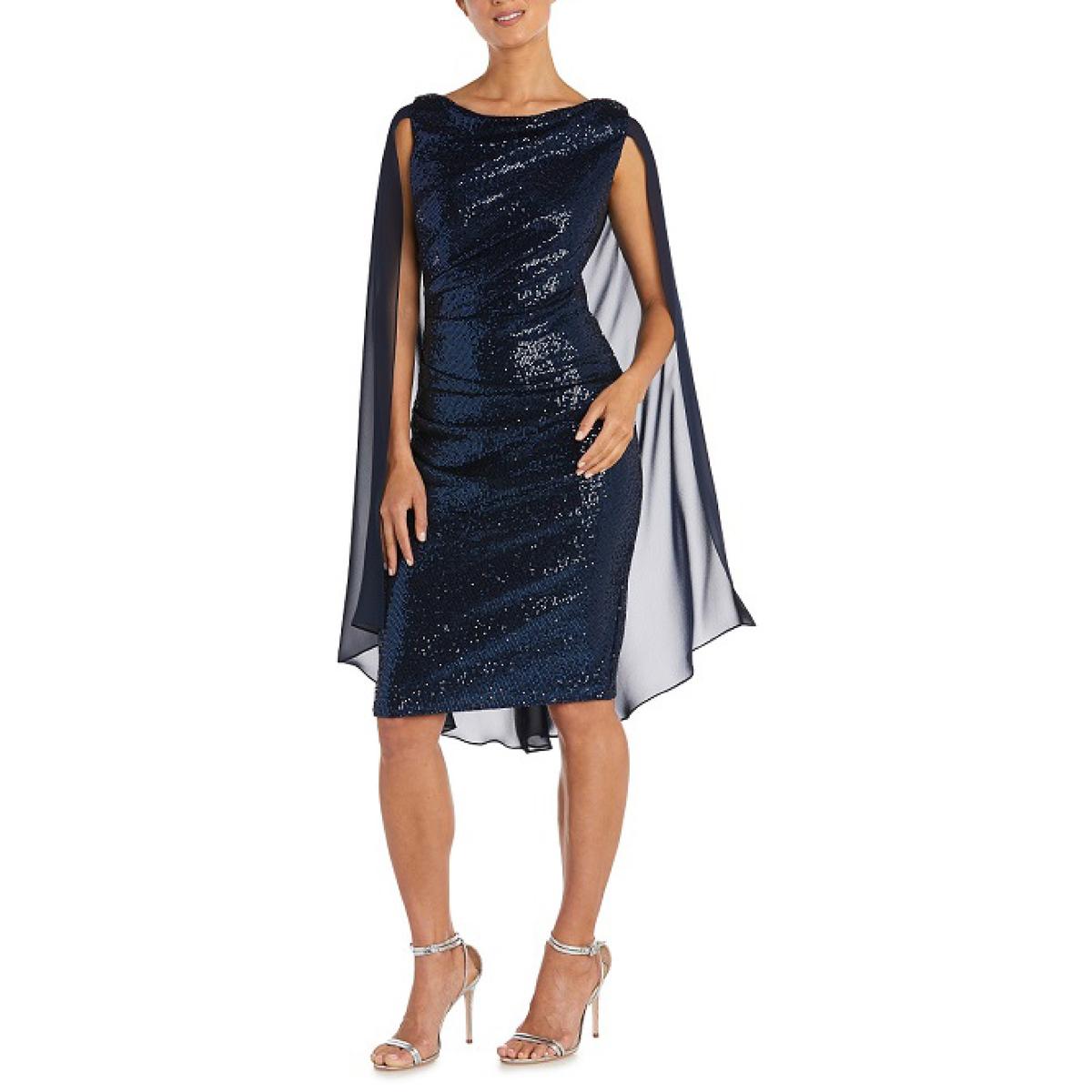 Sequin Gathered Capelet Cocktail Dress