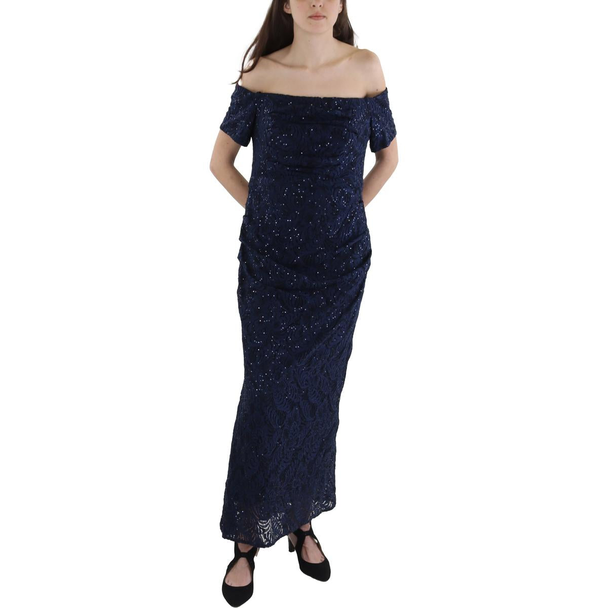 Petites Sequined Lace Evening Dress