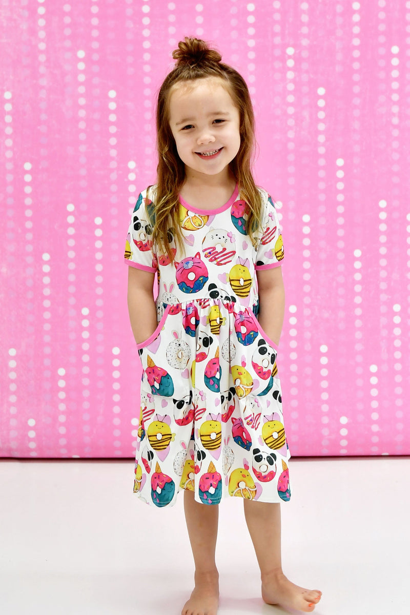Animal Donuts Short Sleeve Milk Silk Dress