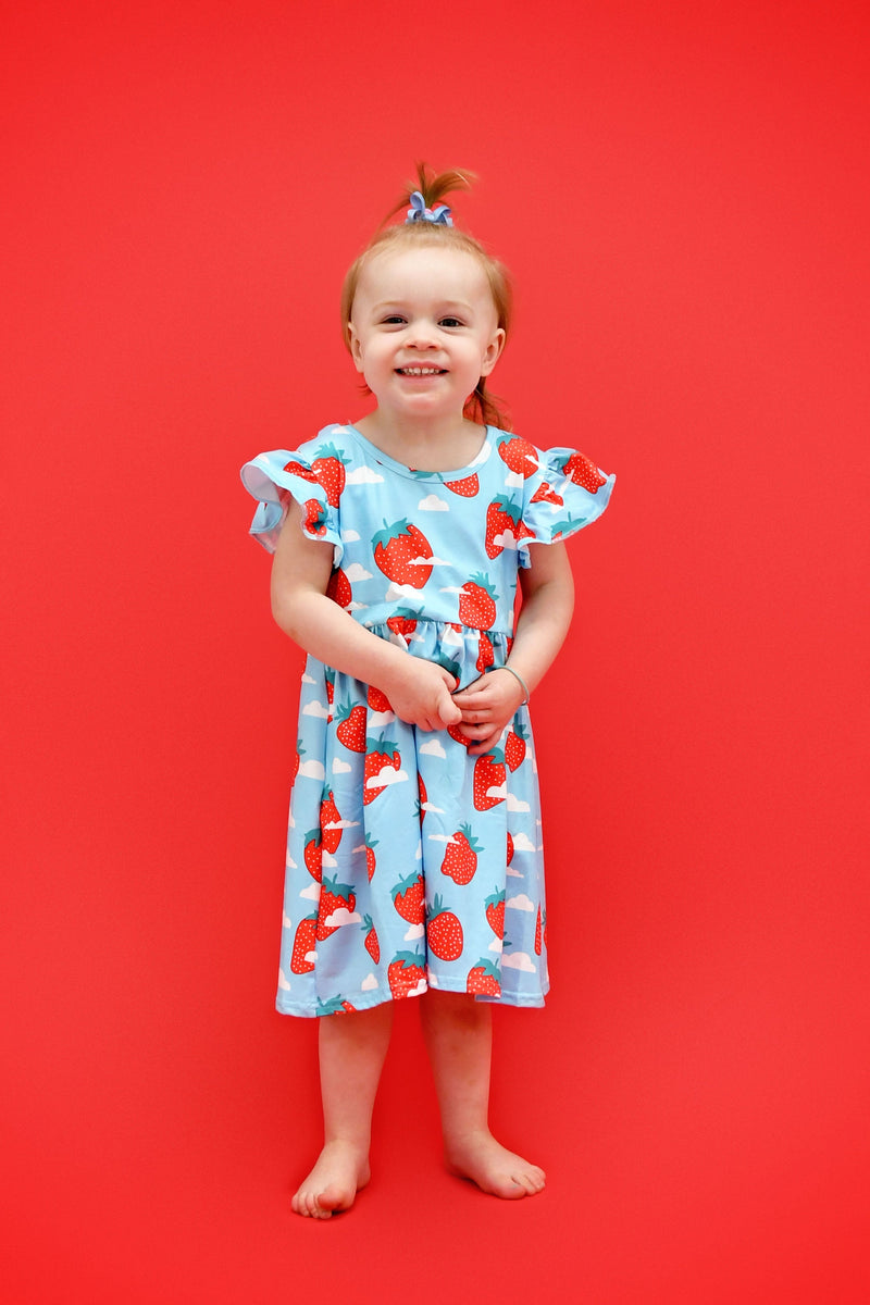 Strawberry Clouds Long Flutter Milk Silk Dress