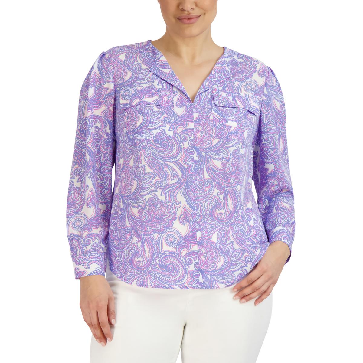 Plus Paisley Split Neck Blouse