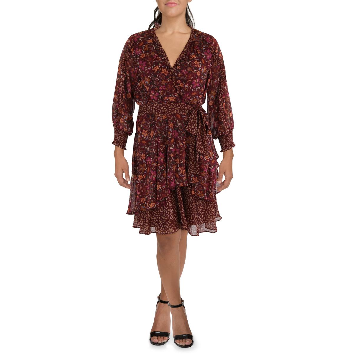 Plus Floral Print Ruffle Wrap Dress