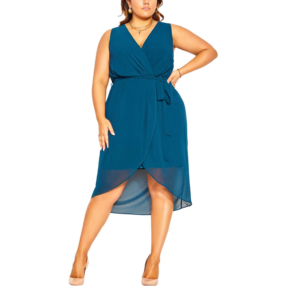 Plus Chiffon Faux Wrap Midi Dress