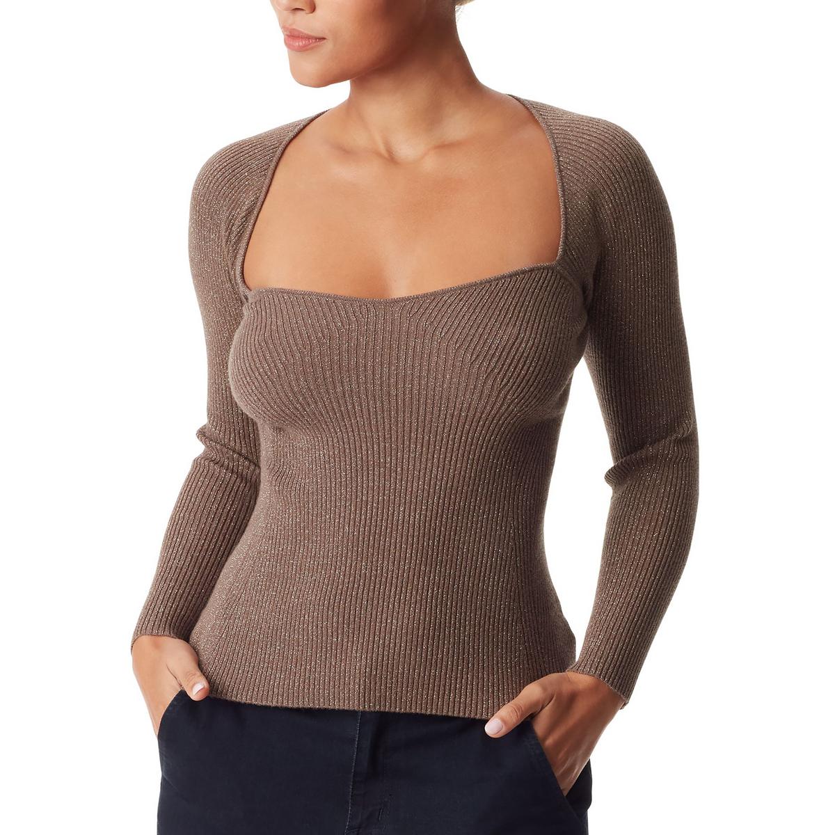 Skye Metallic Ribbed Knit Pullover Sweater