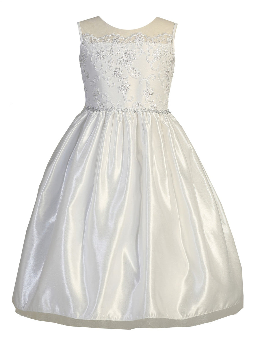 Big Girls White Embroidered Tulle Sequin Communion Dress 10