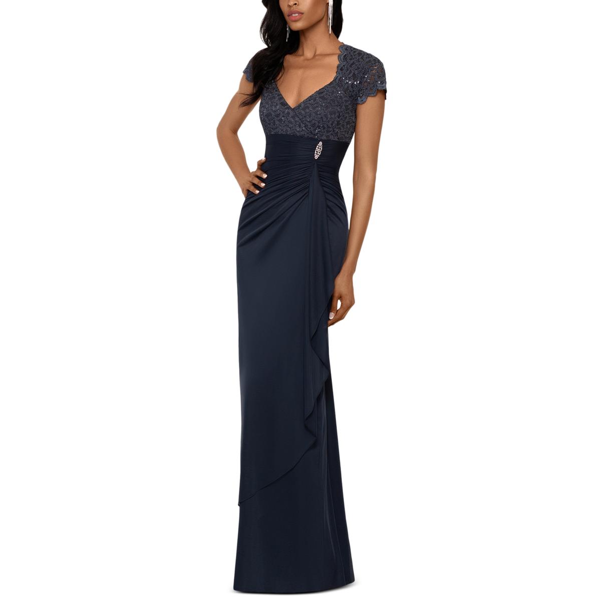 Lace Trim Empire Waist Evening Dress