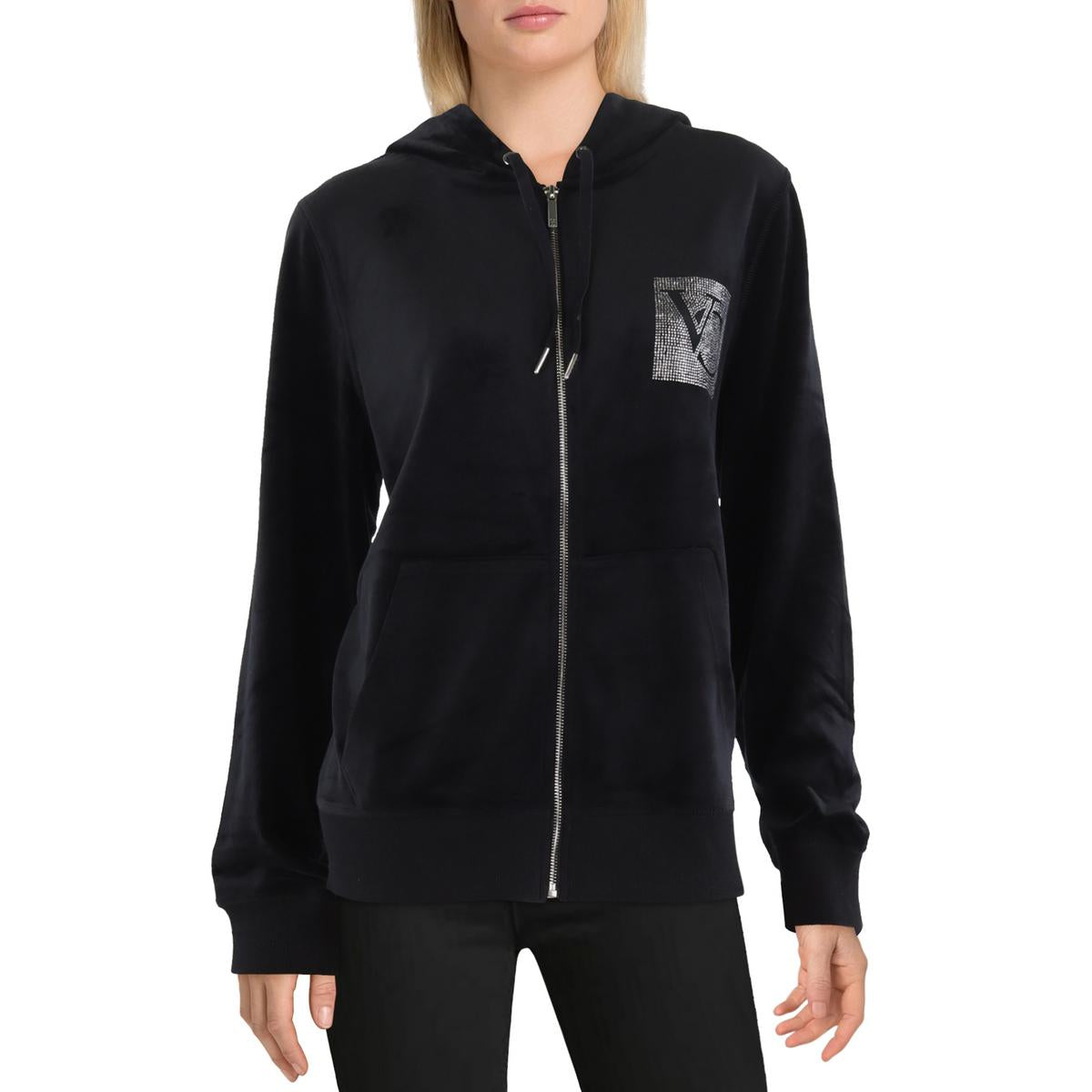 Rhinestone Velour Zip Hoodie