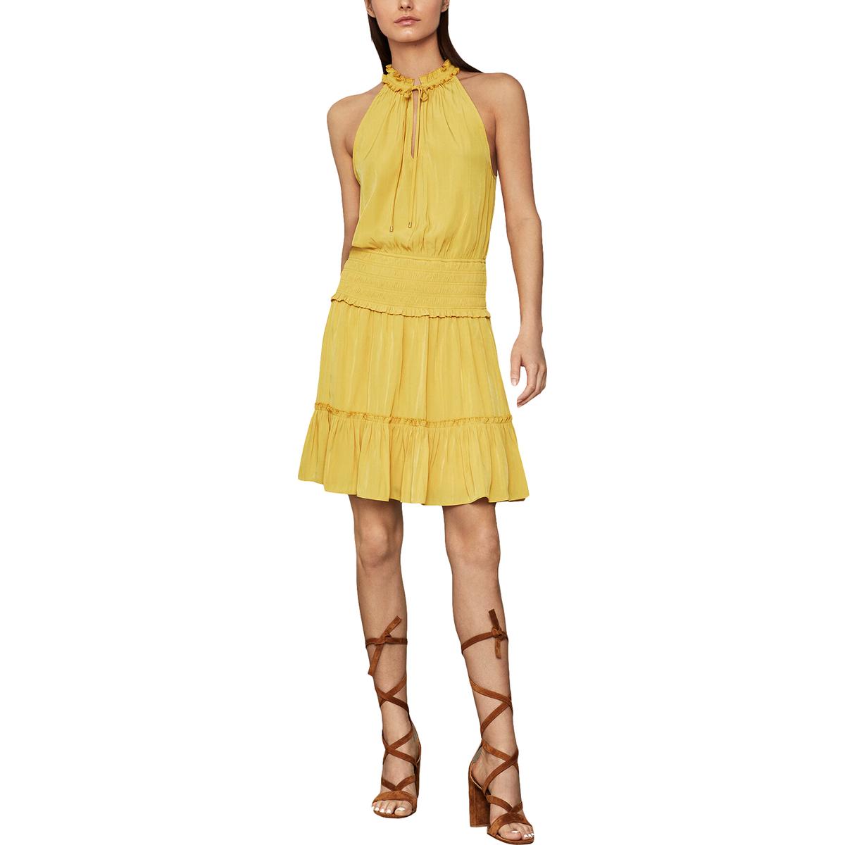 Satin Tie Neck Flounce Dress