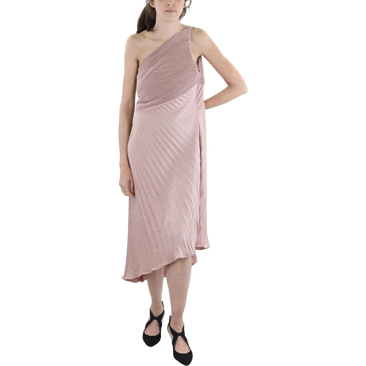 Pleated One-Shoulder Evening Dress