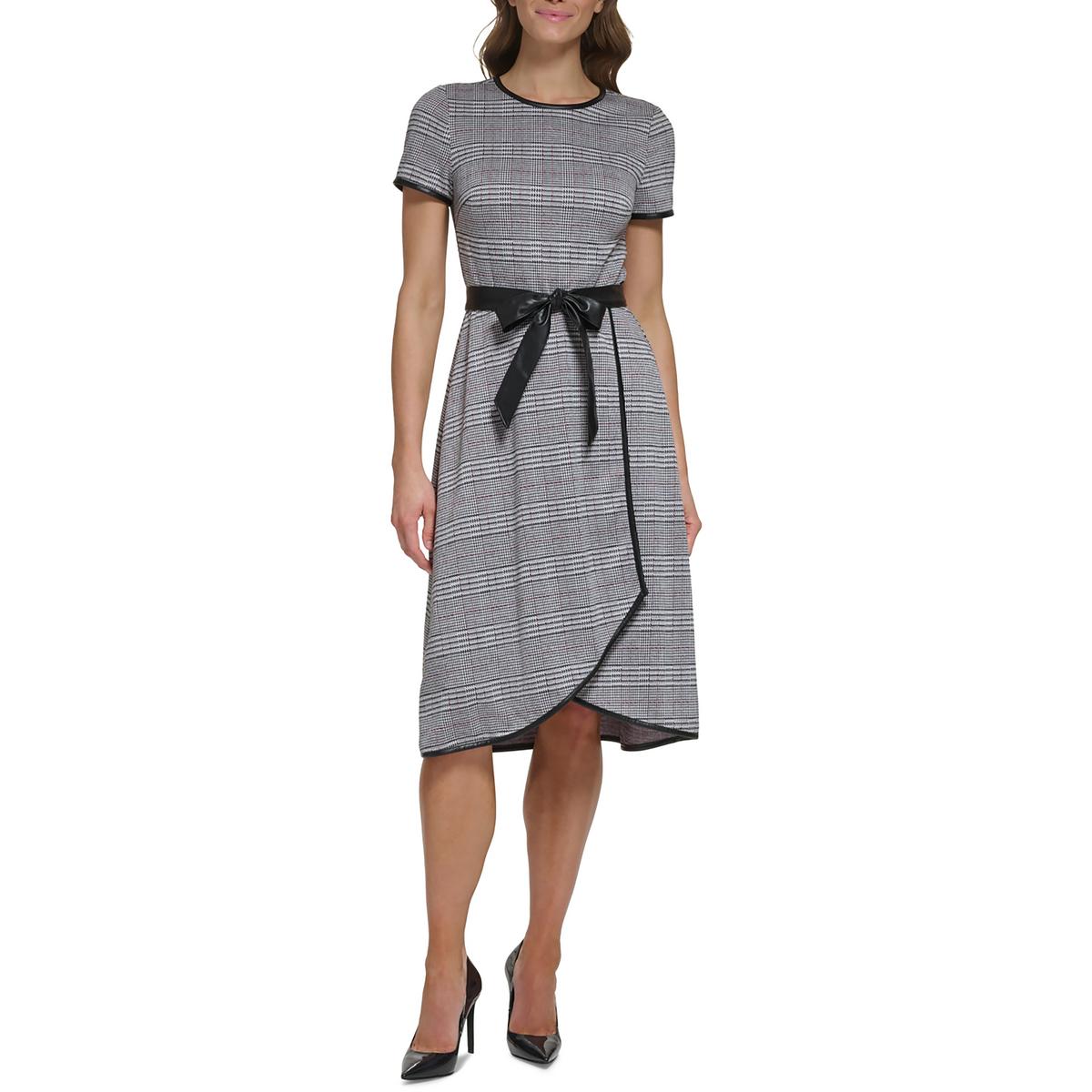 Plaid Faux Wrap Midi Dress