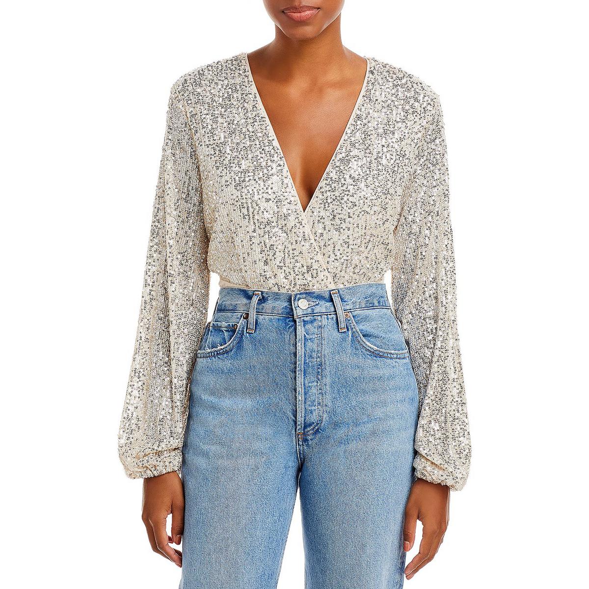 Sequined Surplice Bodysuit