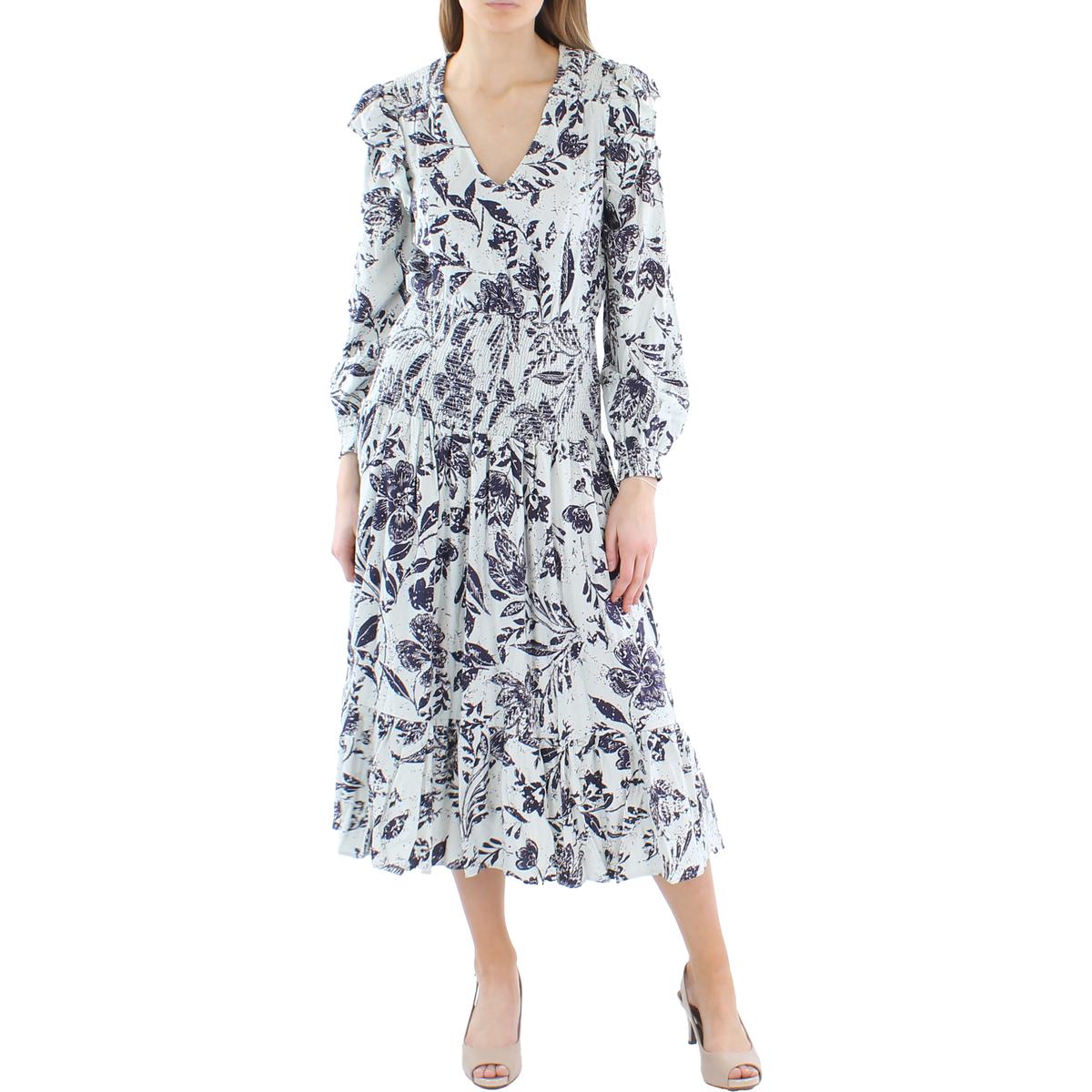 Linen Blend Smocked Midi Dress