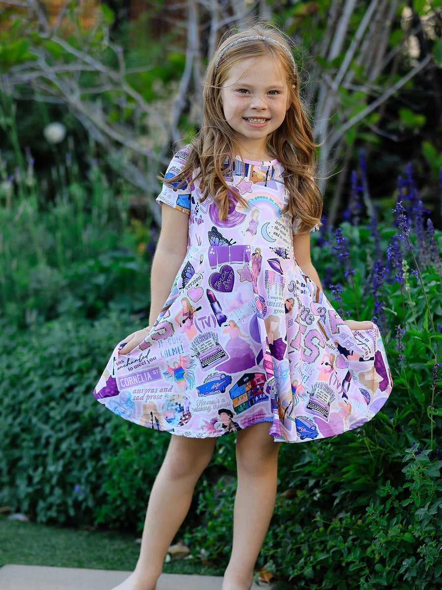 Ts lavender Twirly Print Girls Milk Silk Dress