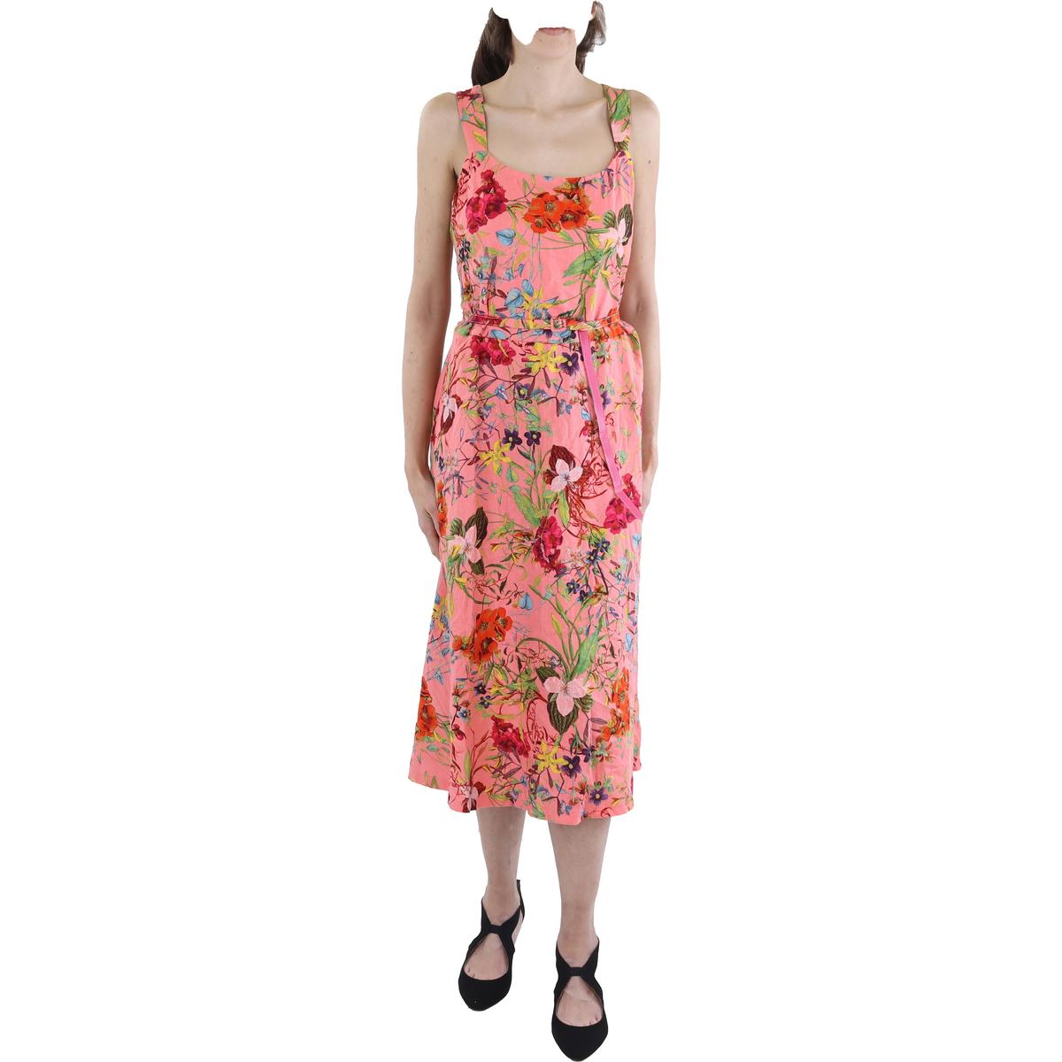 Floral Print Linen Midi Dress