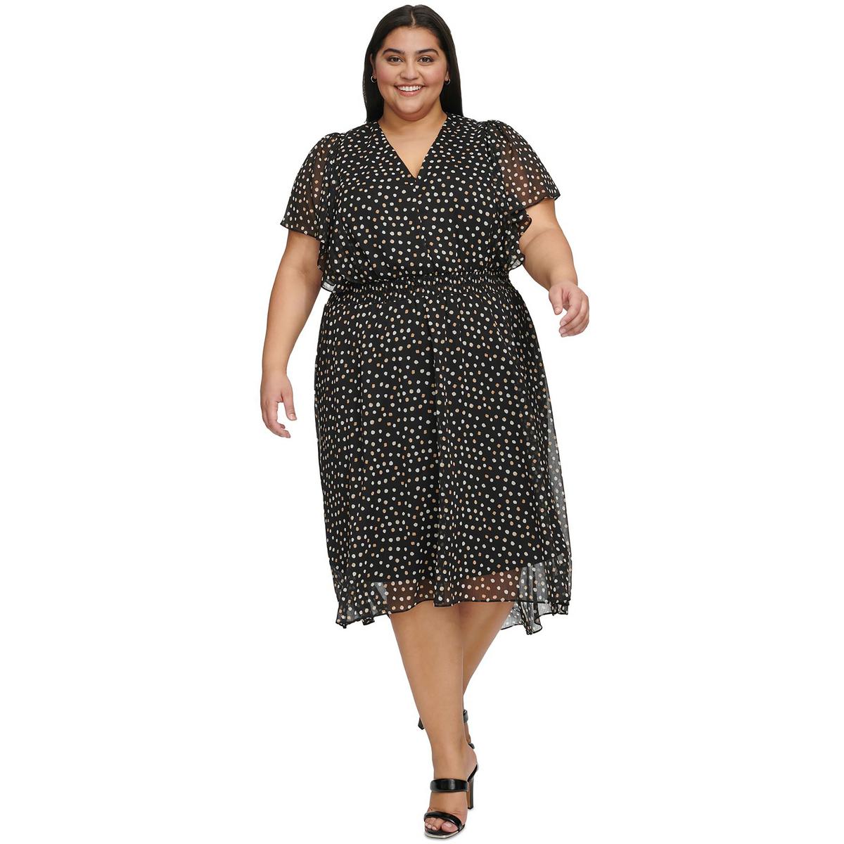 Plus Smocked Tea Length Midi Dress