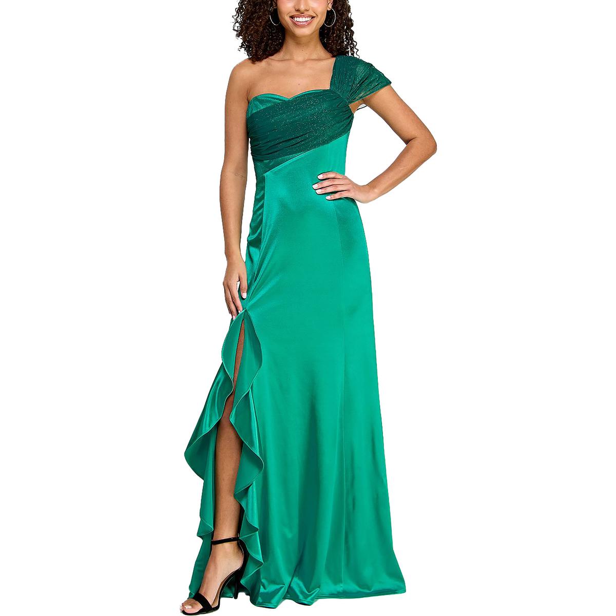 Juniors One Shoulder Ruffled Evening Dress