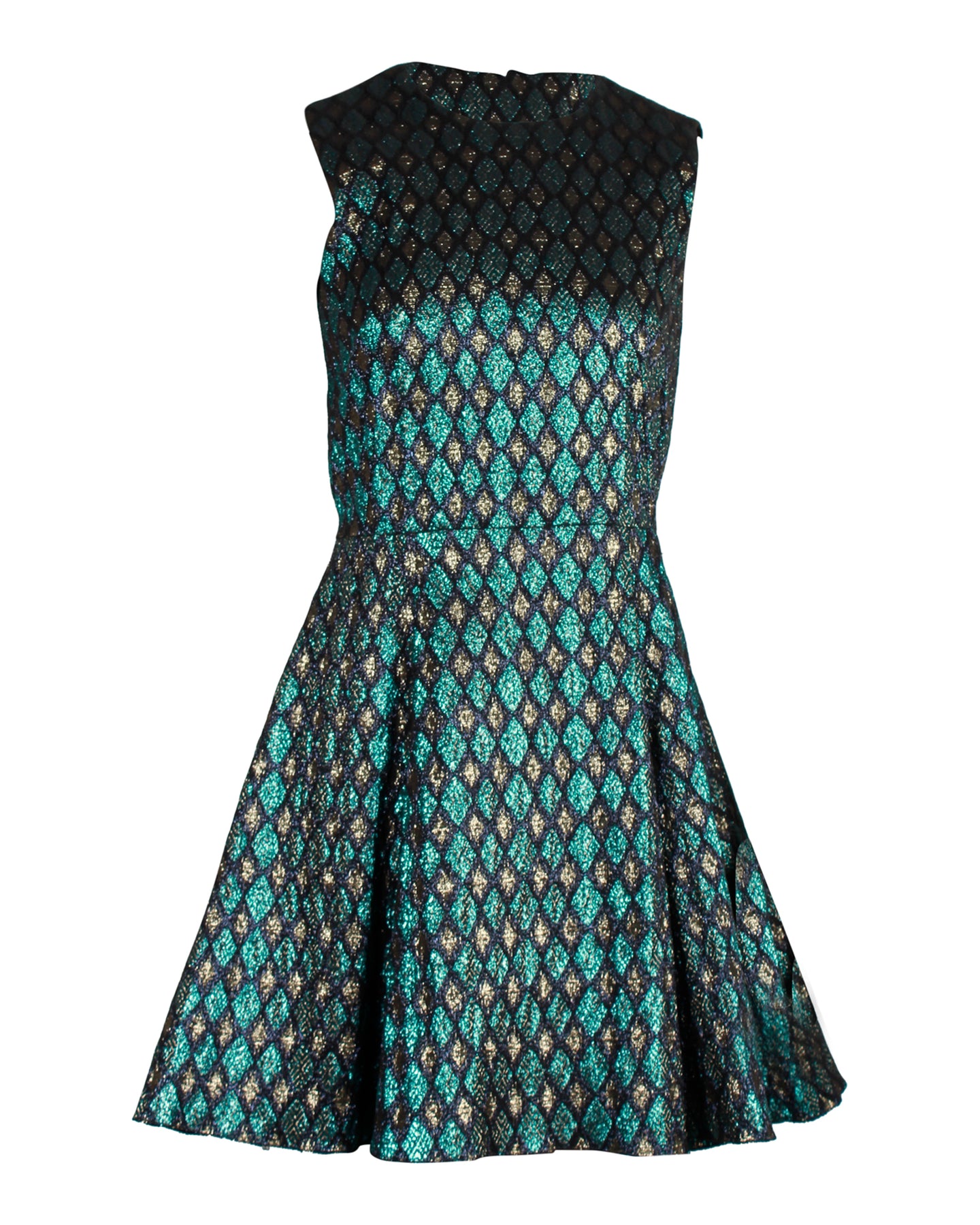 Dolce & Gabbana Flared Sleeveless Mini Dress in Metallic Green Polyester 7744888963132