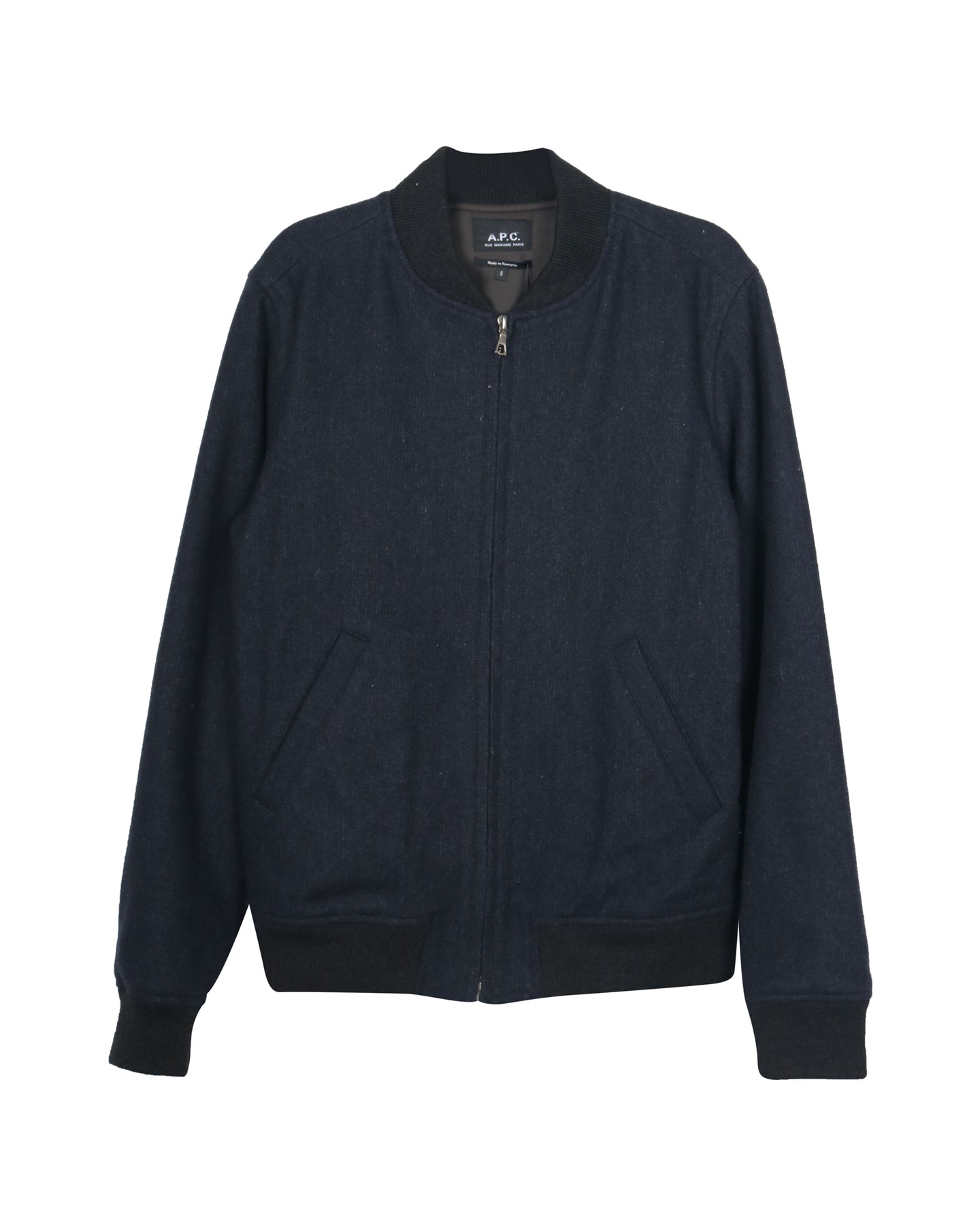 A.P.C Mouliné Lota Bomber Jacket in Navy Wool 7826334679100
