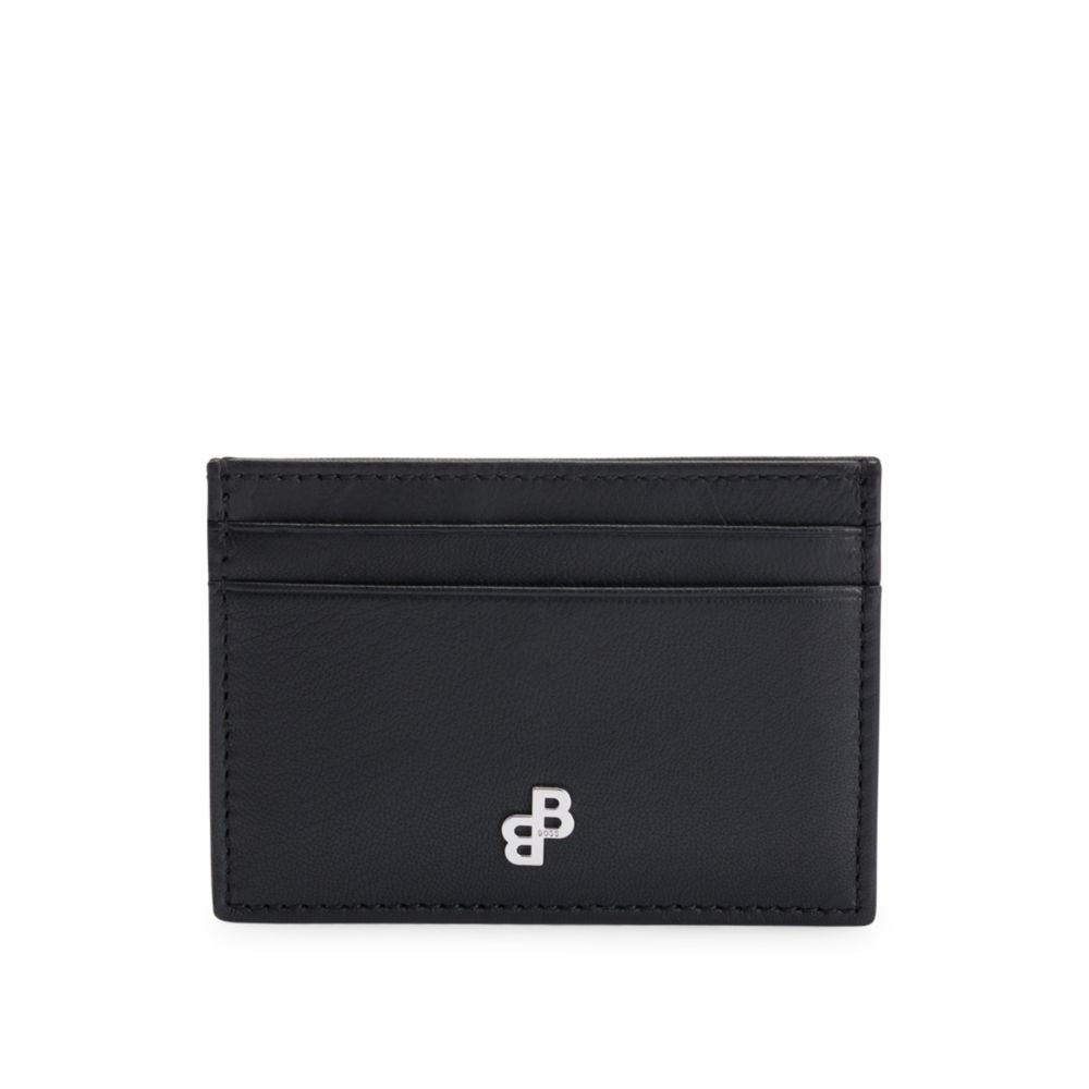 Matte-leather card holder with monogram hardware trim