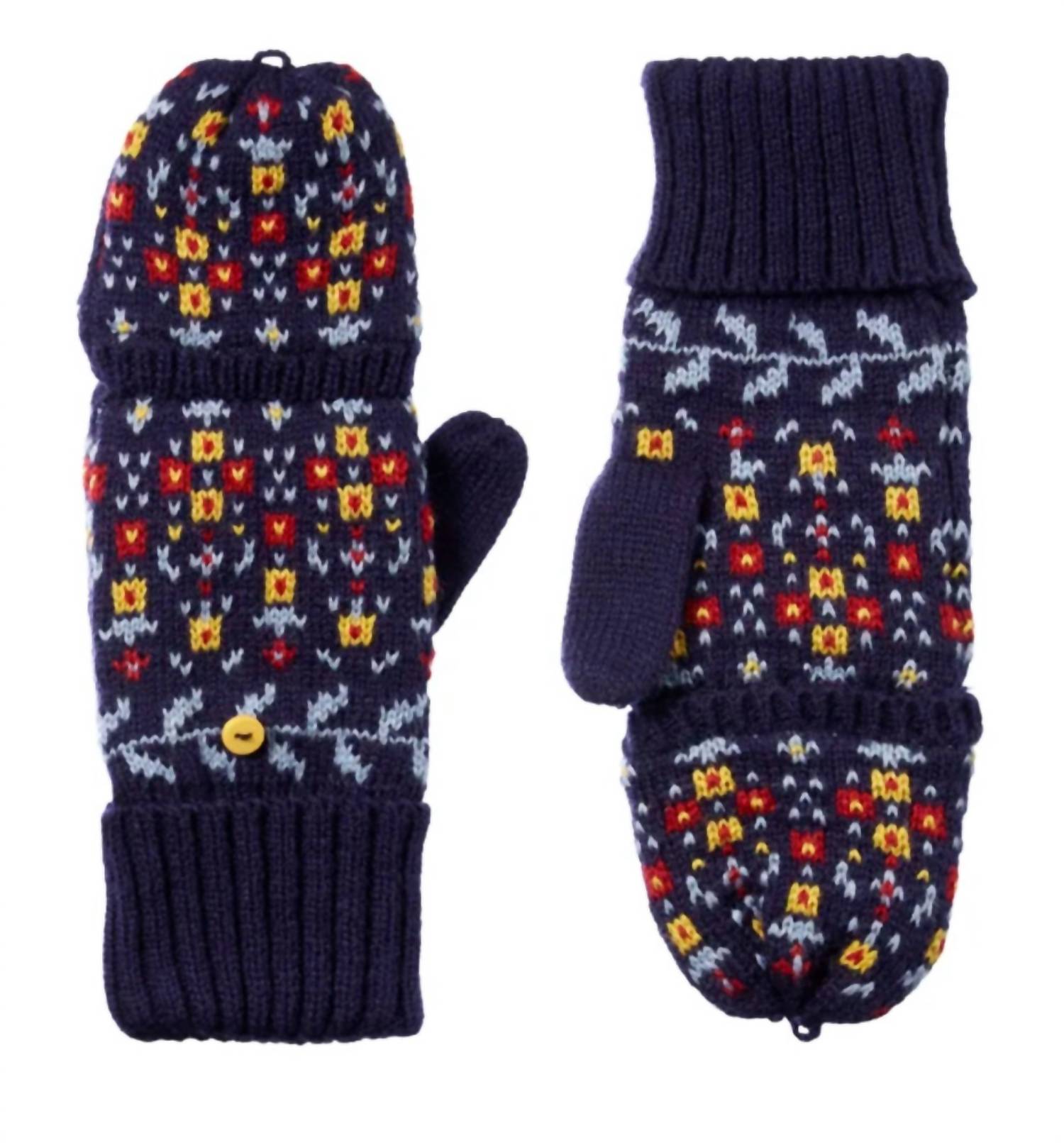 Women's Recycled Knit Fairisle Flip Mitten In Navy 7258422575164
