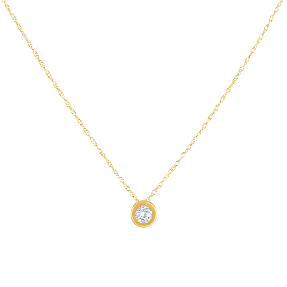1/4Ct Diamond Bezel Pendant Solitaire Necklace 14k Yellow Gold Lab Grown
