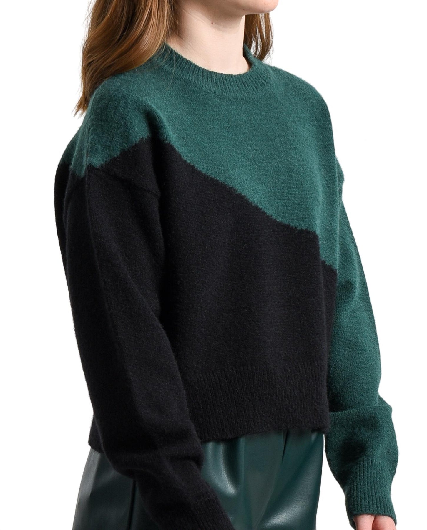 Jr Color Blocked Sweater In Black & Forest Green