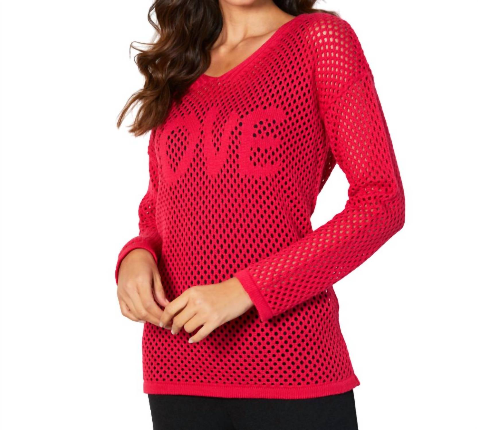 Love Crochet V-Neck Top In Rose