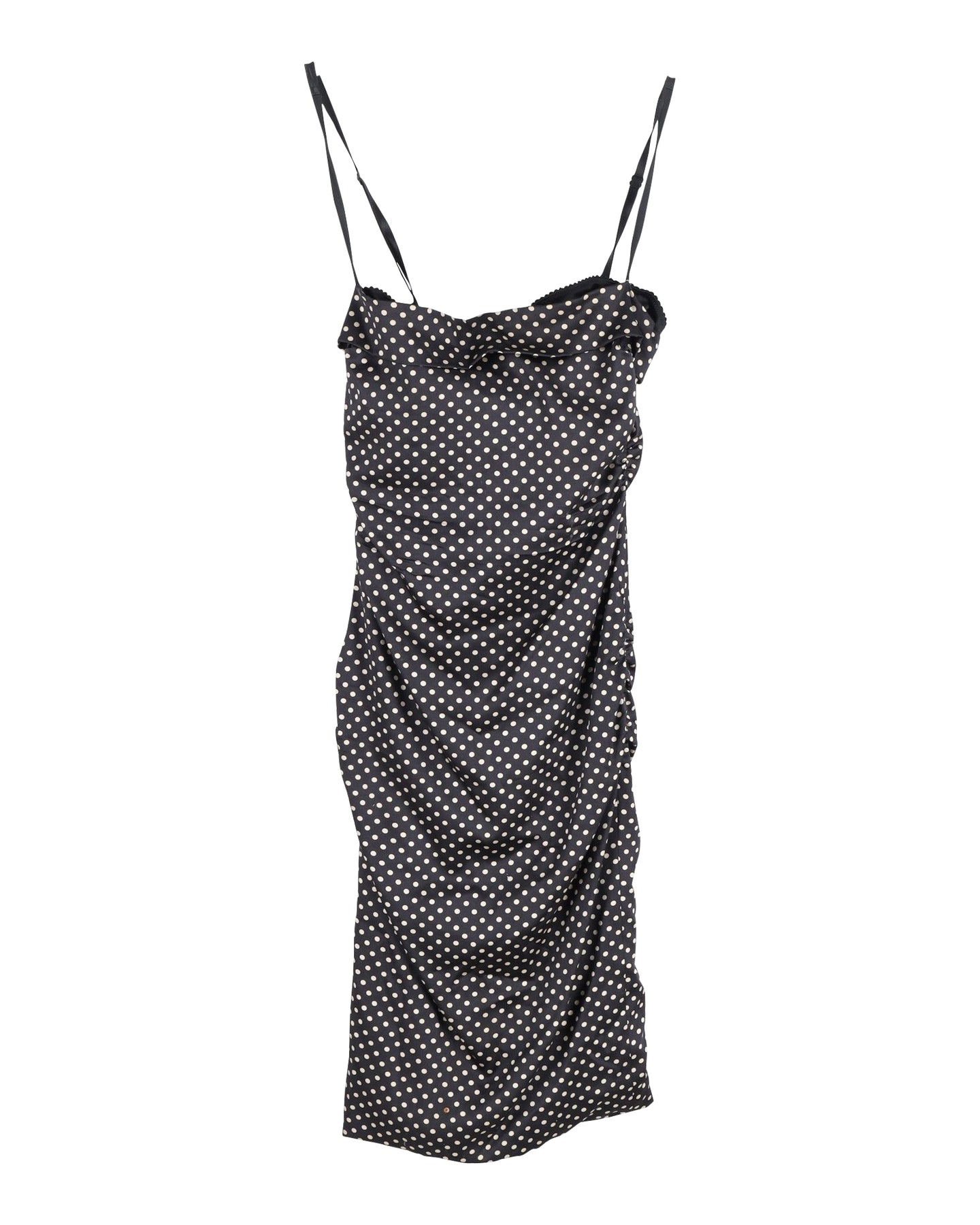 Dolce & Gabbana Ruched Polka Dot Dress in Black Silk 7802204520508