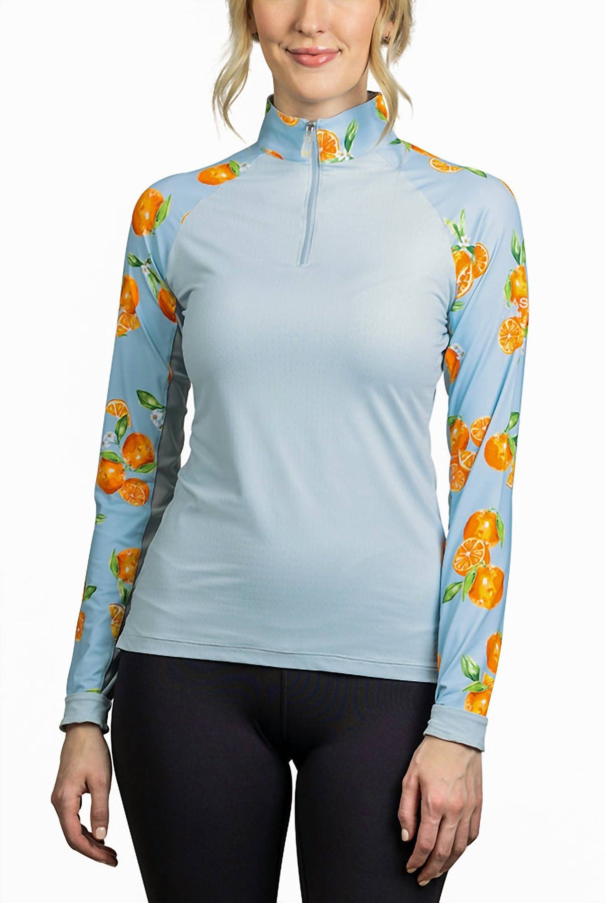 1/4 Zip Long Sleeve Sun Shirt In Light Blue Oranges Raglan 7760227434556