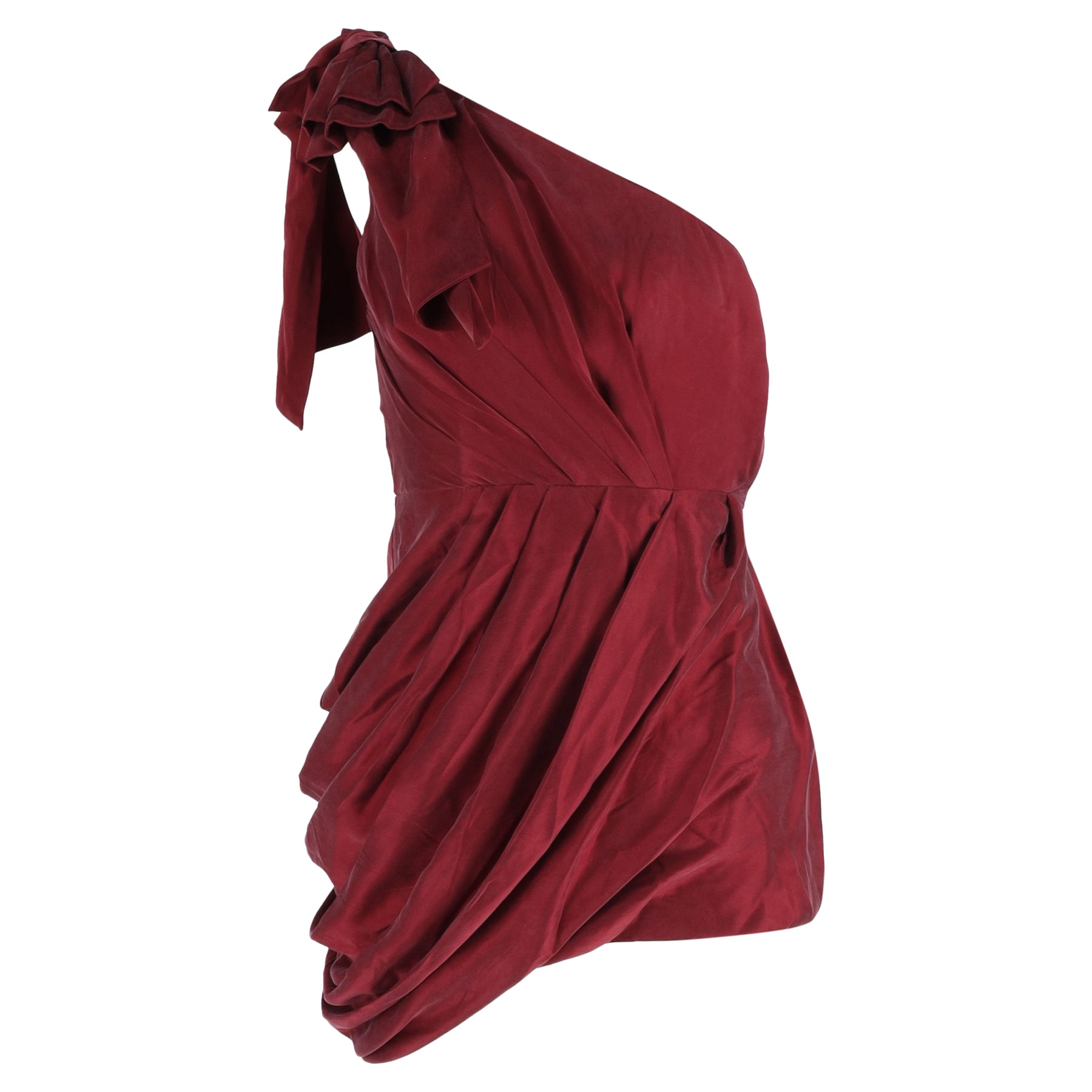 Zimmermann Ruched One-Shoulder Mini Dress in Burgundy Silk 7826346606652