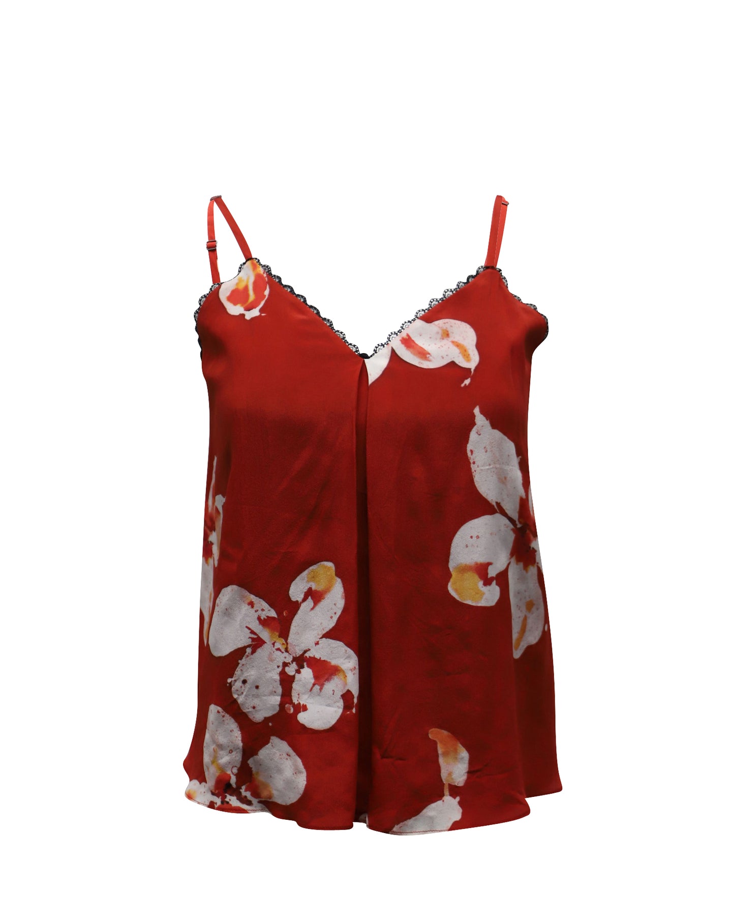 Alice & Olivia Floral Lace -Trimmed Tank Top in Red Silk 7772310077500