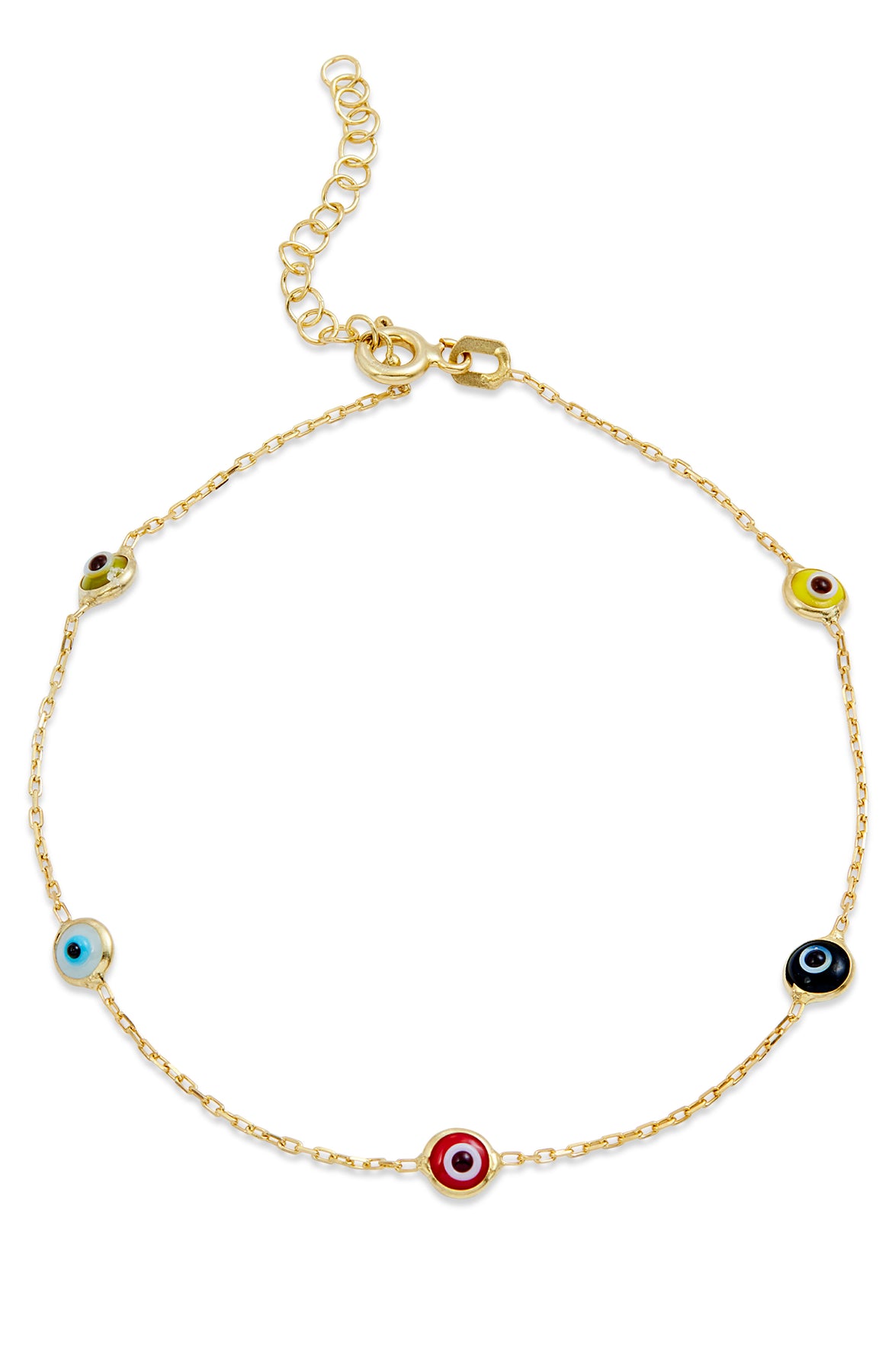 18K GOLD OVER STERLING SILVER MULTI COLOR EVIL EYE BRACELET