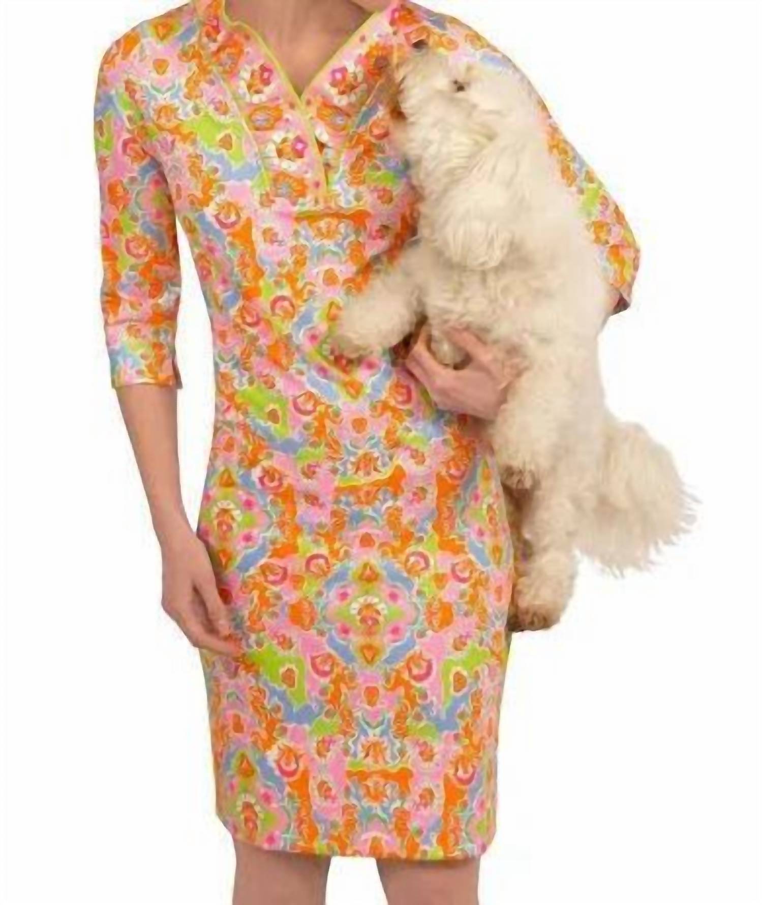 Jersey Ruffneck Dress In Lime/pink