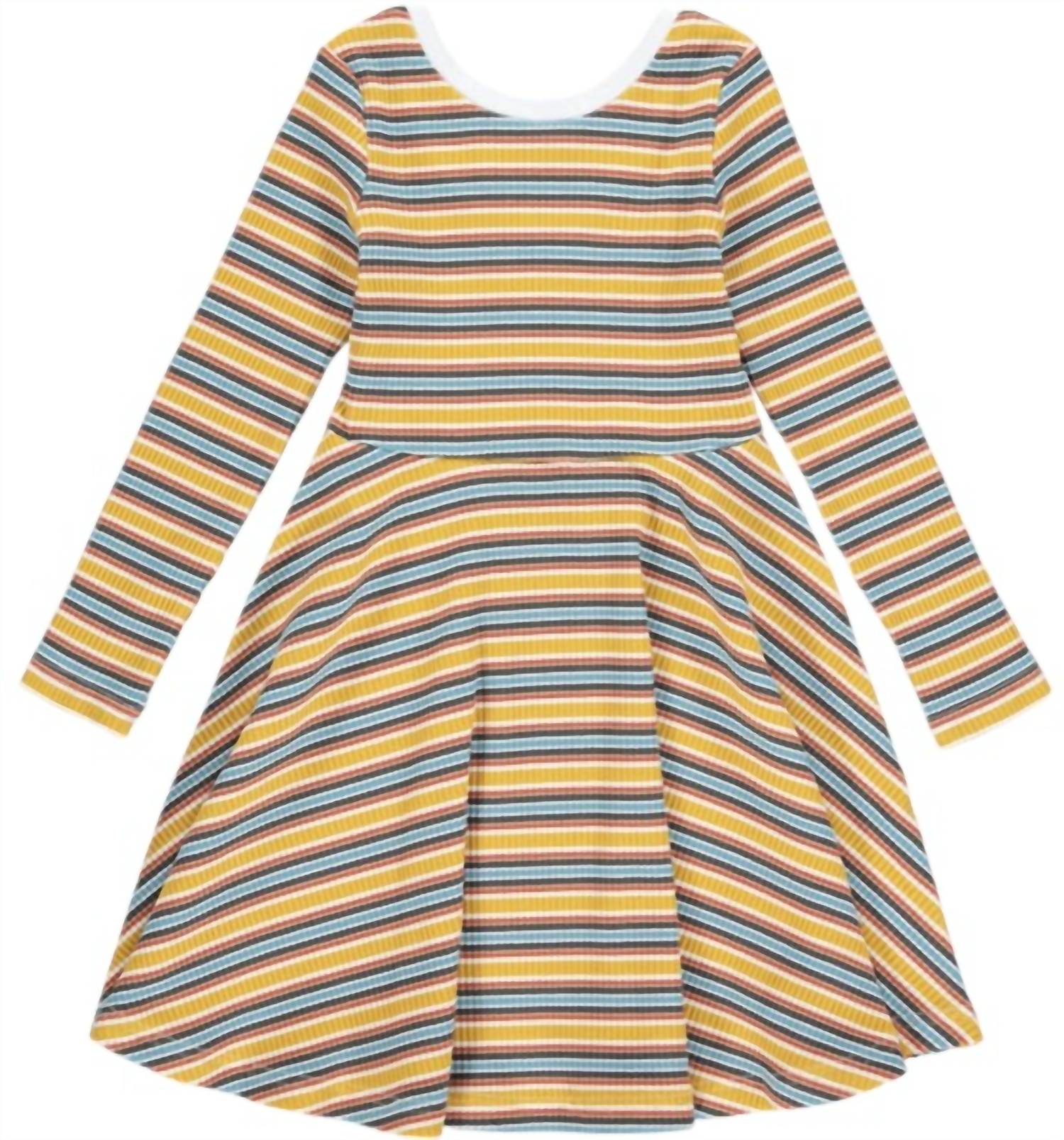 Girl's Abbey Jersey Dress In Gold Mult-Stripe 7772258369596