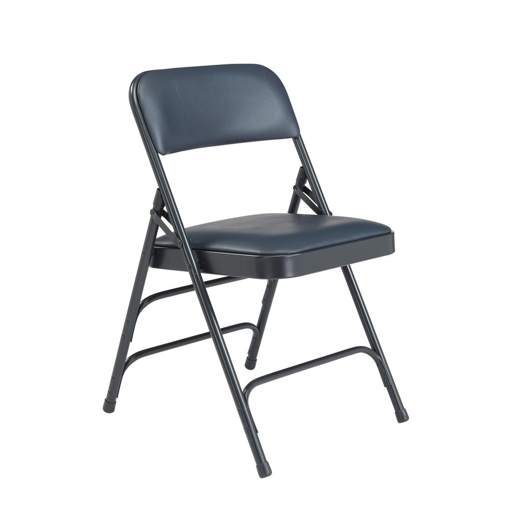 NPS 1300 Series Premium Vinyl Upholstered Triple Brace Double Hinge Folding Chair, Dark Midnight Blue (Pack of 4)
