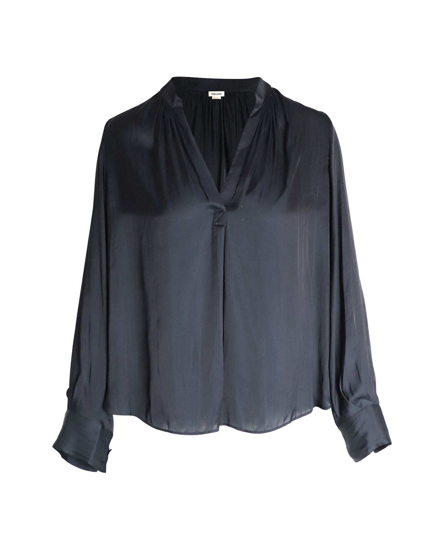 Zadig & Voltaire Satin-finish V-neck Blouse in Black Polyester 7802223231036