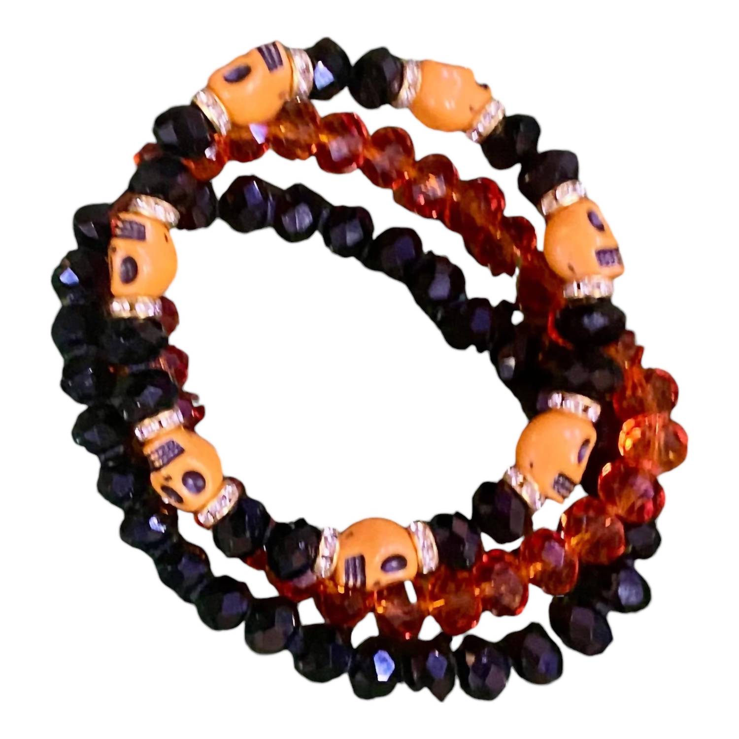 Women's Halloween Beaded Stretchy Bracelet Set In Orange 7802128662588