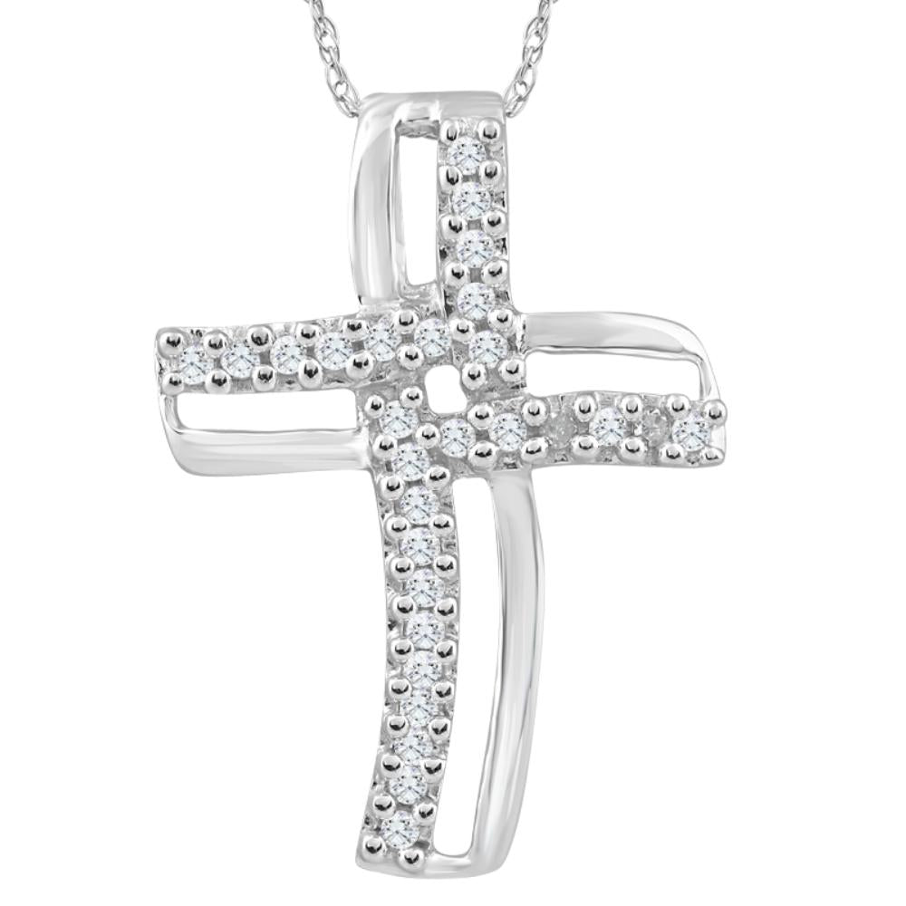 1/4Ct T.W. Diamond Cross 10k White Gold Pendant 18 7686636044348