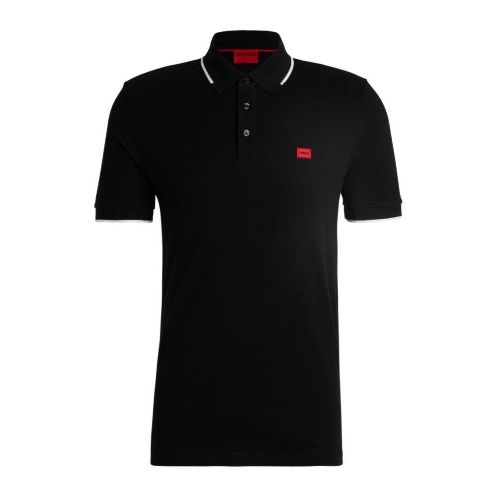 Cotton-piqu slim-fit polo shirt with red logo label