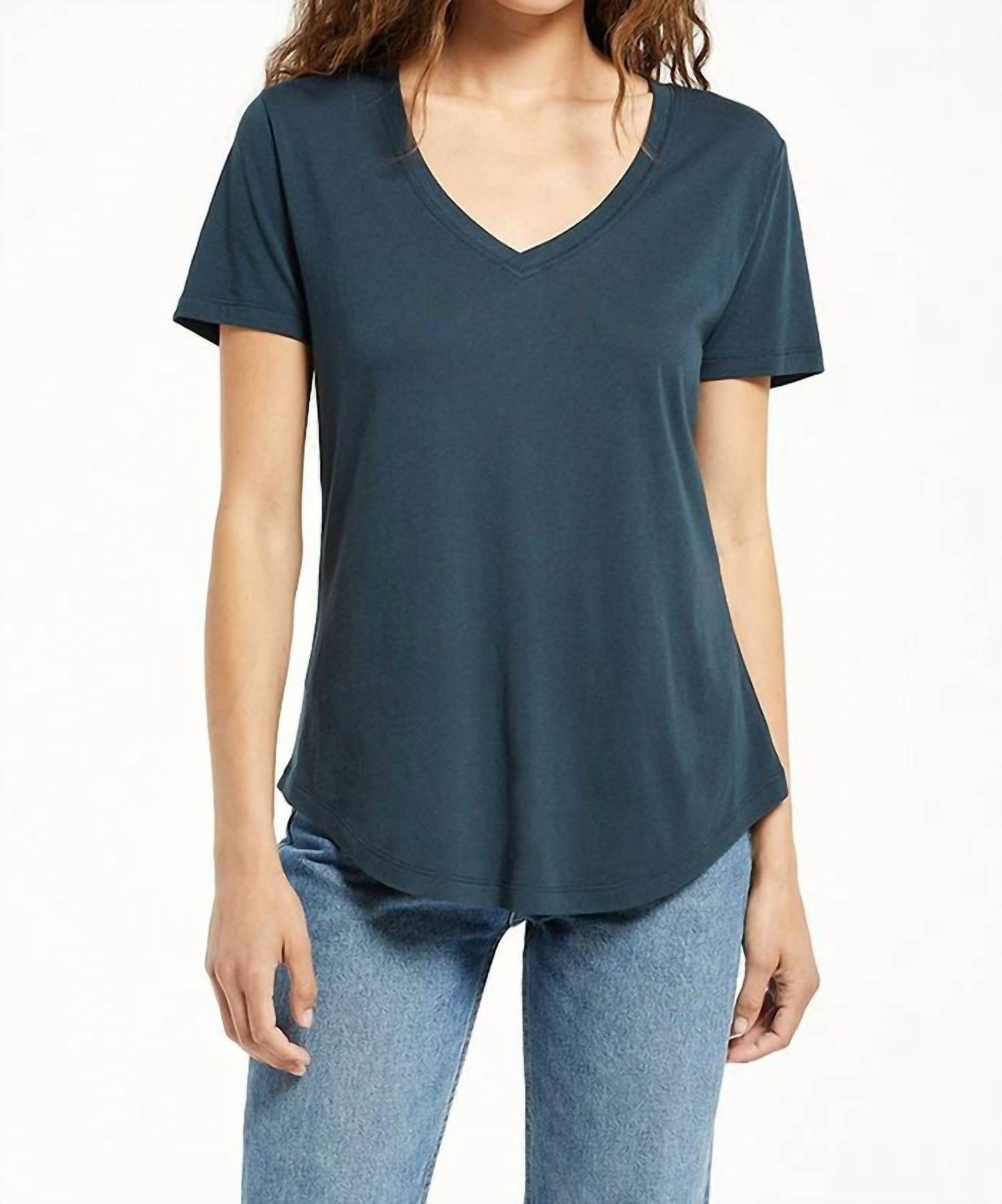 Kasey Modal V-Neck Tee In Deep Emerald