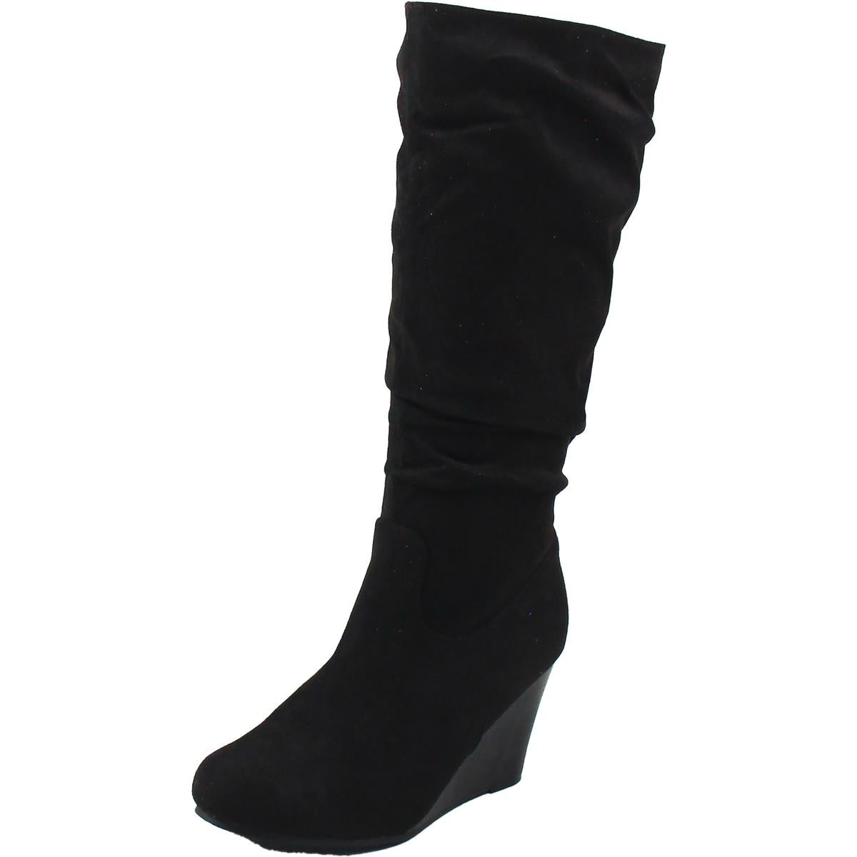 Zipper Faux Suede Wedge Boots
