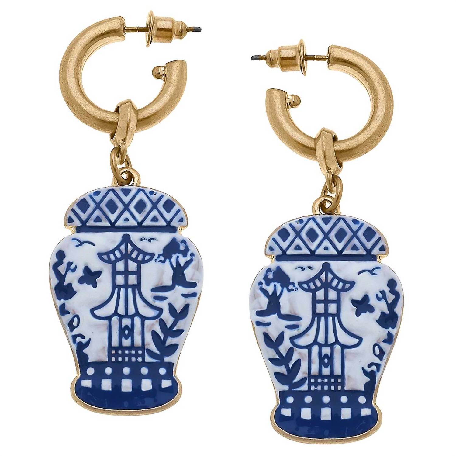 Women's Aubree Enamel Pagoda Ginger Jar Earrings In Blue/white