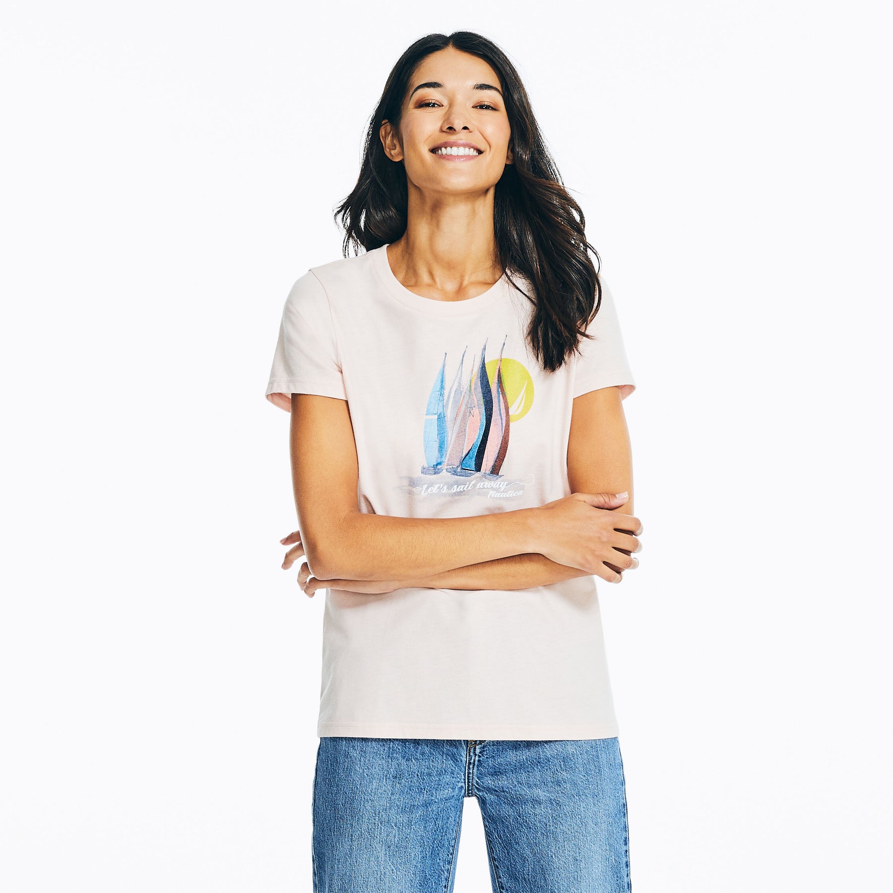Nautica Womens Sustainably Crafted Embroidered Sailboat Graphic T-Shirt 7258403373116