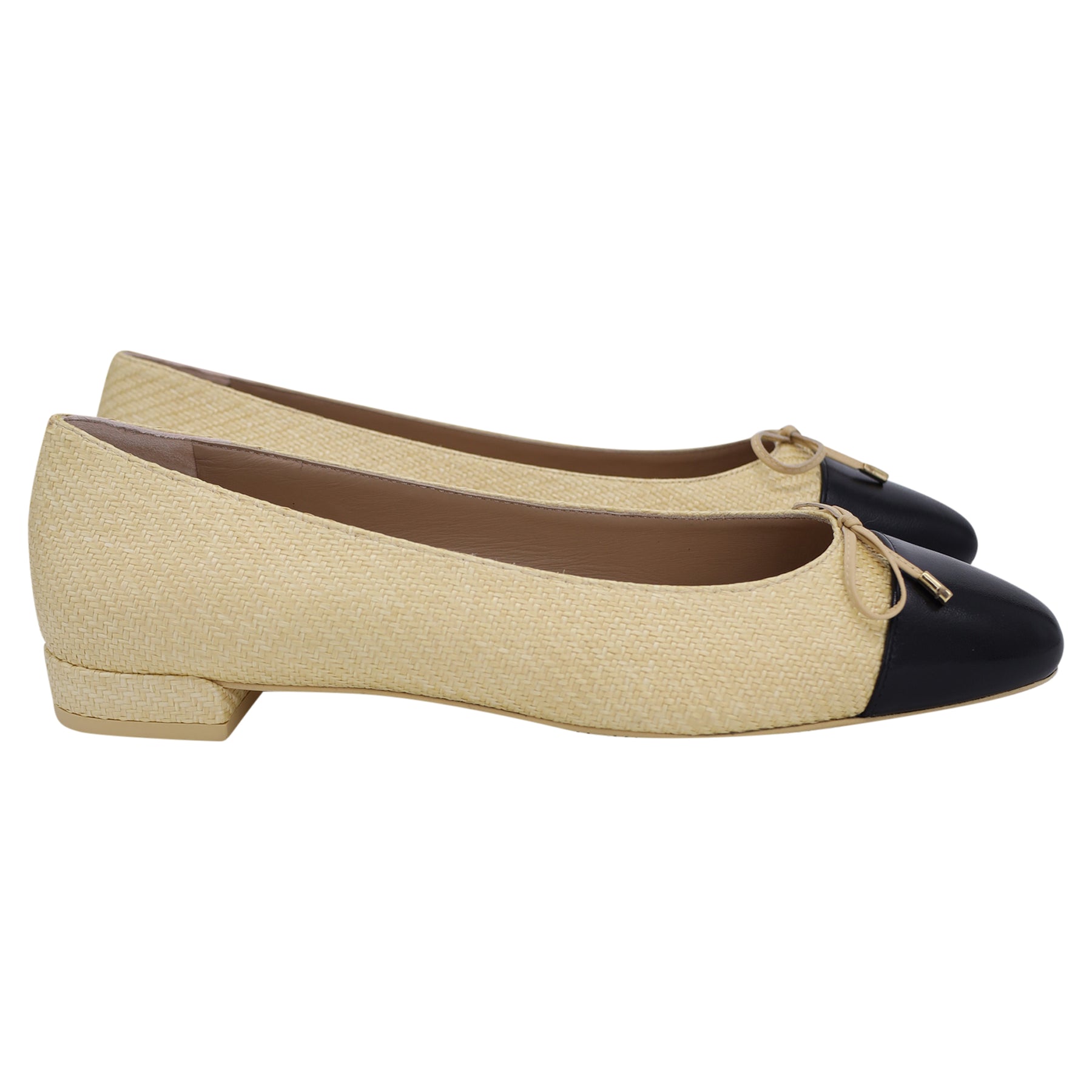Stuart Weitzman Sleek Bow Ballet Flats Yellow Raffia and Leather 7800749064252
