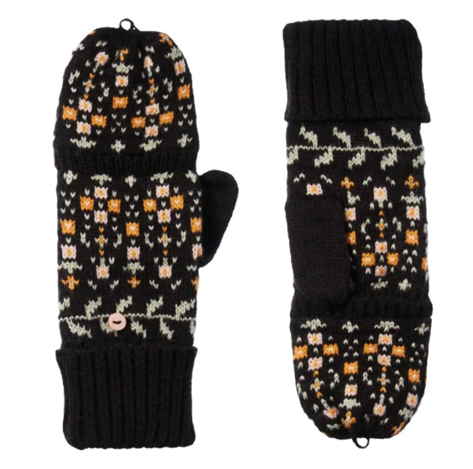 Women's Recycled Knit Fairisle Flip Mitten In Black 7258390528060