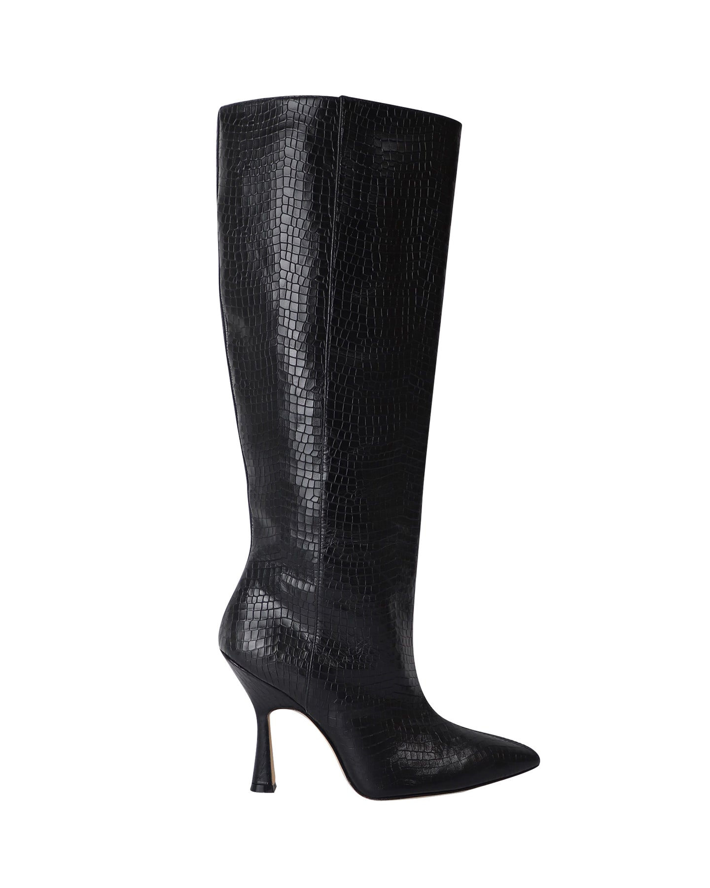Stuart Weitzman Parton Crocodile-Embossed Knee-High Boots in Black Leather 7802223853628